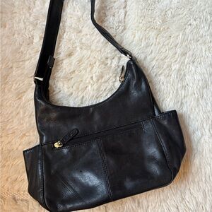 St. John's Bay Black Leather Shoulder Bag with Front Zip Pocket